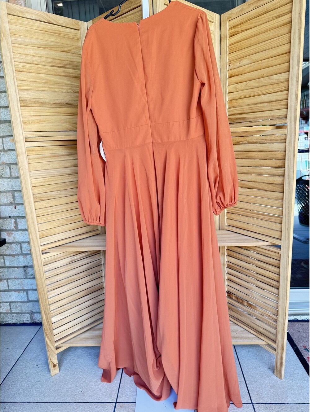 Ieena for Mac Duggal Copper Long Sleeve Wrap Maxi Dress Sz 12 - Picture 5 of 5